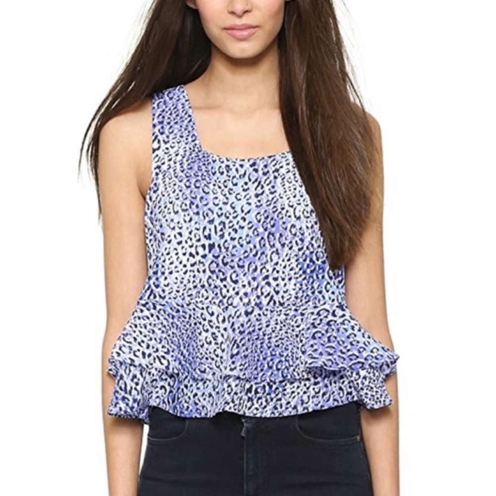 Rebecca Taylor Leo Fever Print Ruffle Crop Top, Size 0